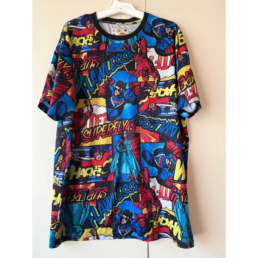 Oh Snap Comic Book Superhero All Over Print Y2K Tee Mens XL Drill Clothing Co